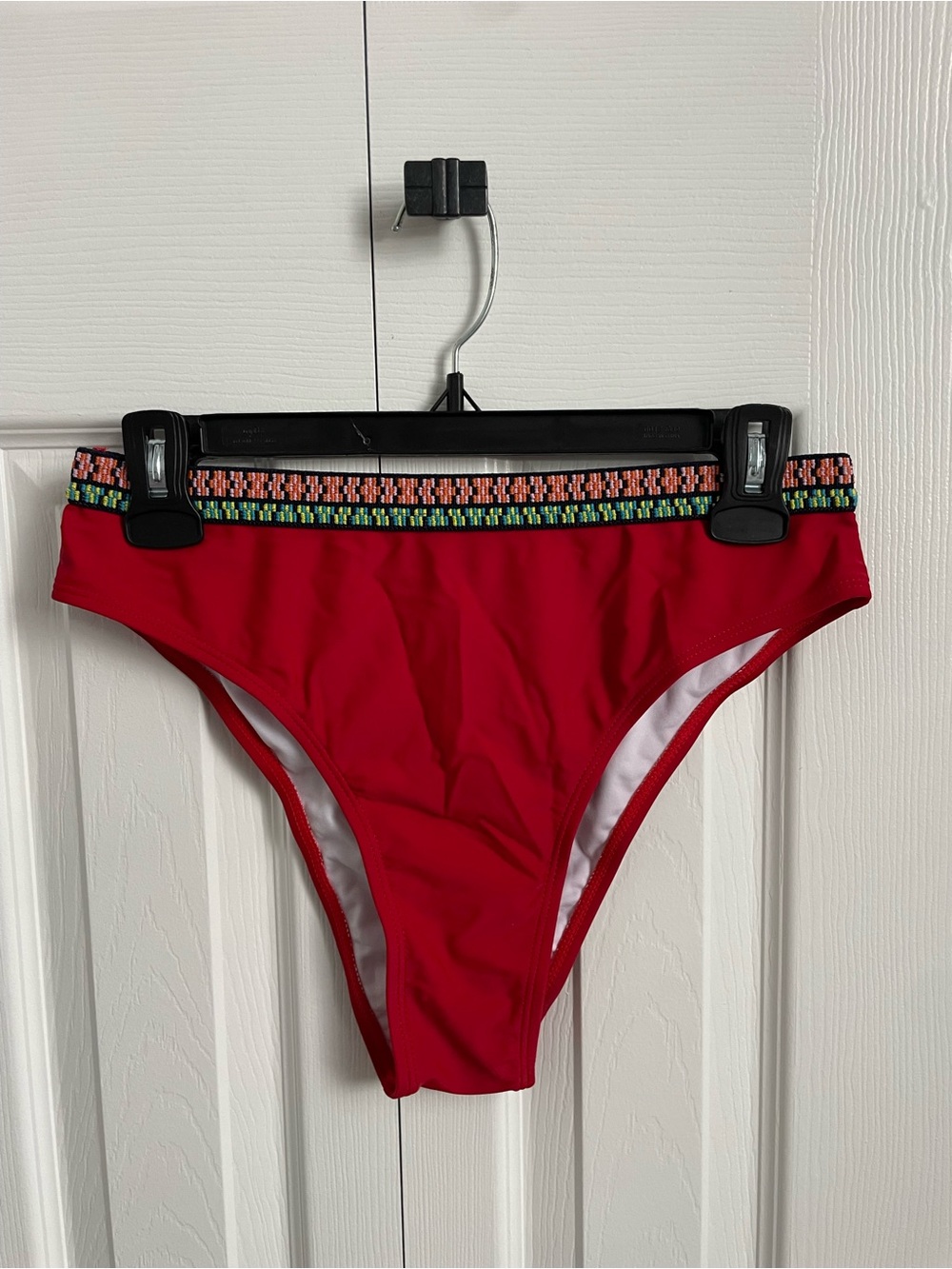 SHEIN Red Bikini Bottoms with Multicolor Waistband